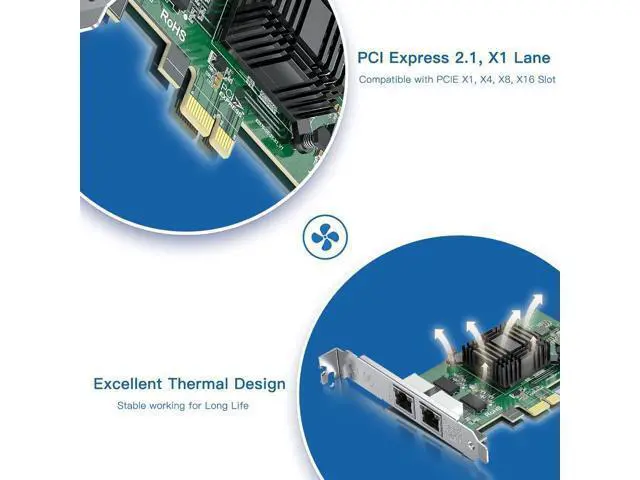 Alt view image 10 of 12 - H!Fiber Gigabit Dual NIC with Intel 82571 Chip, 1Gb Network Card Compare to Intel E1G42ET NIC, 2 RJ45 Ports, PCI Express X1, Ethernet Card with Low Profile for Windows/Windows Server/Linux