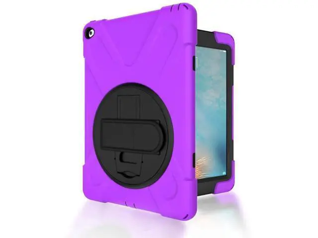 Alt view image 10 of 14 - iPad Air 2 Case 9.7 Inch 2014 Case for iPad Model A1566 / A1567, 360 Degrees Built-in Stand Heavy Duty Hand&Shoulder Strap Full-Body Protective Case for iPad Air 2 Purple