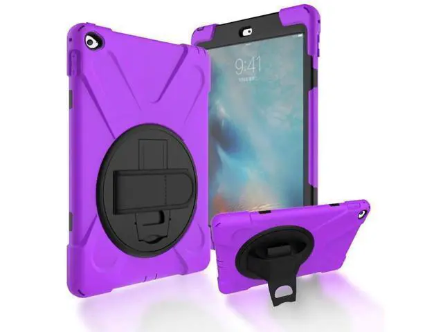 Alt view image 12 of 14 - iPad Air 2 Case 9.7 Inch 2014 Case for iPad Model A1566 / A1567, 360 Degrees Built-in Stand Heavy Duty Hand&Shoulder Strap Full-Body Protective Case for iPad Air 2 Purple
