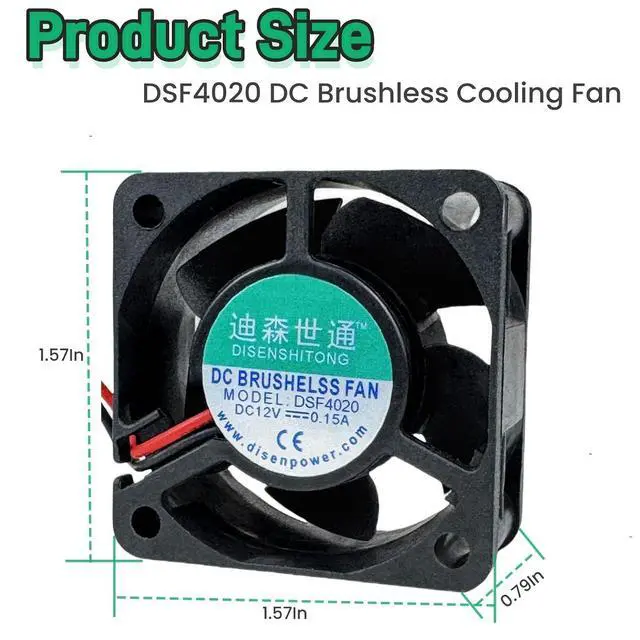 Alt view image 9 of 14 - DC Brushless Cooling Fan DSF4020 DC12V 0.15A 2Pin 4CM 40×40×20mm