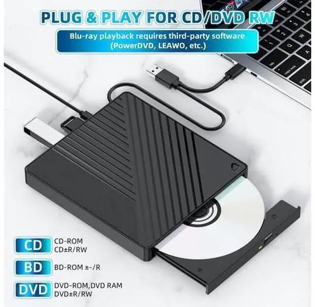 Alt view image 8 of 10 - Ultra-Portable 5-in-1 External Blu-ray Drive: USB 3.0 & USB-C DVD/CD Burner, BD Reader with Dual USB-A Ports & SD/TF Card Readers Seamless Laptop/PC Compatibility for Windows, Mac, Linux (5 IN 1)