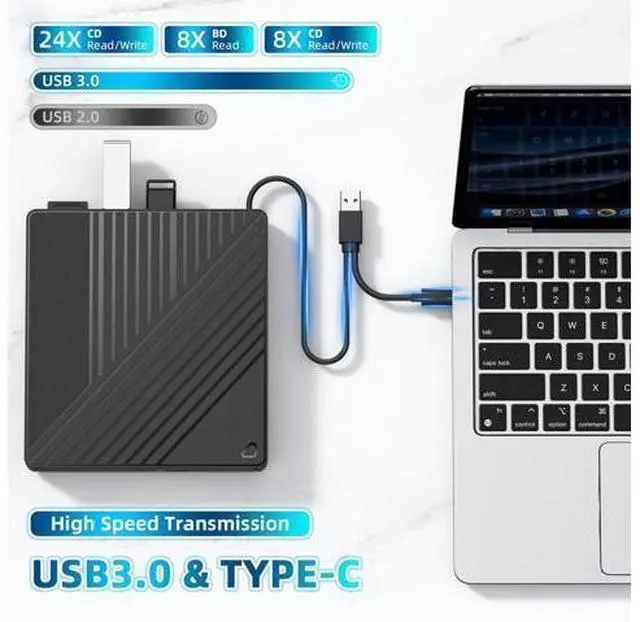 Alt view image 10 of 10 - Ultra-Portable 5-in-1 External Blu-ray Drive: USB 3.0 & USB-C DVD/CD Burner, BD Reader with Dual USB-A Ports & SD/TF Card Readers Seamless Laptop/PC Compatibility for Windows, Mac, Linux (5 IN 1)