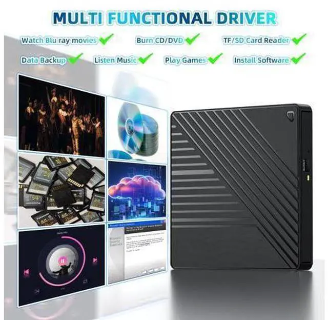 Alt view image 9 of 10 - Ultra-Portable 5-in-1 External Blu-ray Drive: USB 3.0 & USB-C DVD/CD Burner, BD Reader with Dual USB-A Ports & SD/TF Card Readers Seamless Laptop/PC Compatibility for Windows, Mac, Linux (5 IN 1)