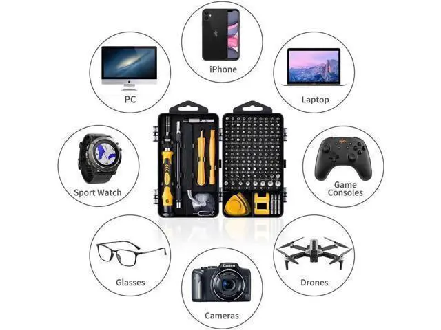Alt view image 10 of 14 - Computer Repair Kit, 122 in 1 Magnetic Laptop Screwdriver Kit, Precision Screwdriver Set, Small Impact Screw Driver Set with Case for Computer, Laptop, PC, for iPhone, Watch,Hand Tools Yellow