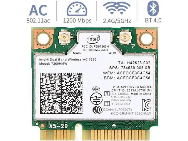 Alt view image 8 of 14 - Mini pcie WiFi Card Dual Band Wireless AC 7260 PCI Express Card 802.11ac 2x2 Wi-Fi 7260hmw Bluetooth 4.0 PCIe Half WiFi Card 802.11 b/a/g/n/ac for Laptop Window 7 8 8.1 10 Linux 2.4.x/2.6.x or Later
