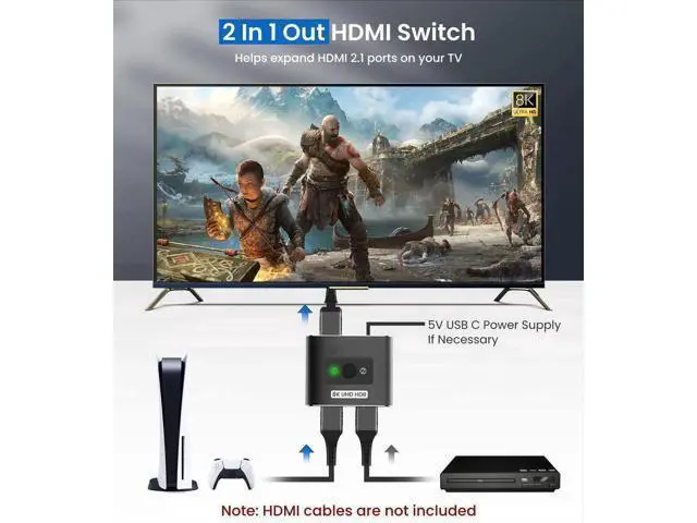 Alt view image 10 of 14 - AOMOPROING HDMI 2.1 Switch 8K HDMI Switcher, 4K 120hz HDR Aluminum Bi-Directional Switch Splitter 2 in 1 Out or 1 in 2 Out, Support High Speed 48Gbps 8K@60Hz, for PS5, Xbox Series X , Apple TV,