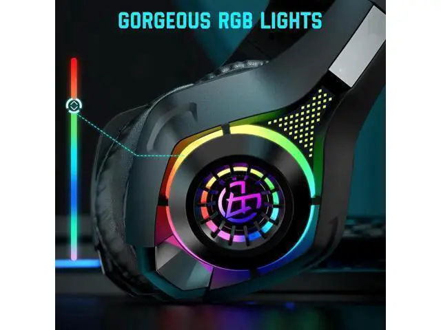 Alt view image 10 of 12 - Wired Gaming Headset for PS4 PS5 Switch Xbox One PC with RGB Light, Noise Canceling Mic, Surround Sound Gaming Headphones
