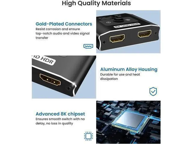 Alt view image 13 of 14 - AOMOPROING HDMI 2.1 Switch 8K HDMI Switcher, 4K 120hz HDR Aluminum Bi-Directional Switch Splitter 2 in 1 Out or 1 in 2 Out, Support High Speed 48Gbps 8K@60Hz, for PS5, Xbox Series X , Apple TV,