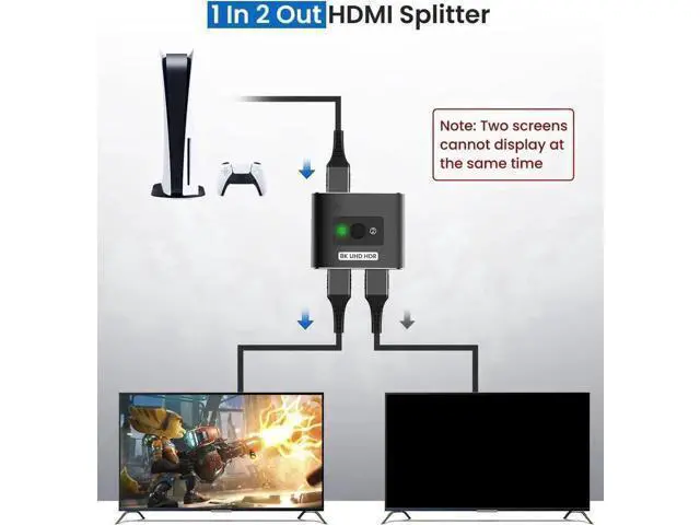 Alt view image 14 of 14 - AOMOPROING HDMI 2.1 Switch 8K HDMI Switcher, 4K 120hz HDR Aluminum Bi-Directional Switch Splitter 2 in 1 Out or 1 in 2 Out, Support High Speed 48Gbps 8K@60Hz, for PS5, Xbox Series X , Apple TV,