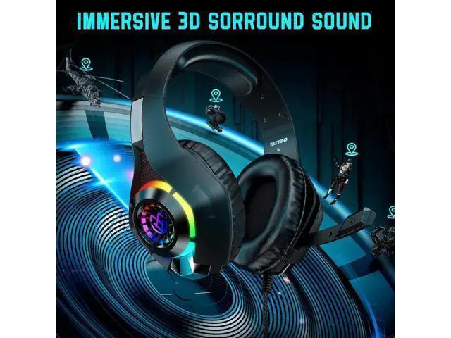 Alt view image 7 of 12 - Wired Gaming Headset for PS4 PS5 Switch Xbox One PC with RGB Light, Noise Canceling Mic, Surround Sound Gaming Headphones