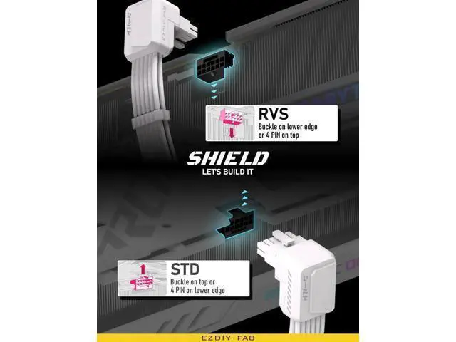 Alt view image 9 of 14 - White Shield PCIe 5.1 GPU Extension Cable with 90° 12V2x6 Adapter, 16Pin 12VHPWR Cord with Cable Combs, Standard Type, Fits RTX 40/50 Series GPUs