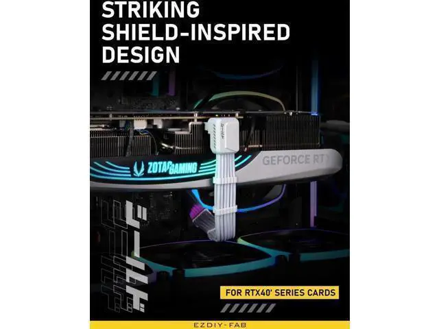 Alt view image 10 of 14 - White Shield PCIe 5.1 GPU Extension Cable with 90° 12V2x6 Adapter, 16Pin 12VHPWR Cord with Cable Combs, Standard Type, Fits RTX 40/50 Series GPUs