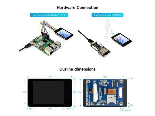 Alt view image 14 of 14 - 2inch Capacitive Touch Display Module, Compatible with Raspberry Pi 5/4B/3B/Pico/Pico W/Pico WH, ESP32, IPS Display, 262K Colors, 240×320 Resolution