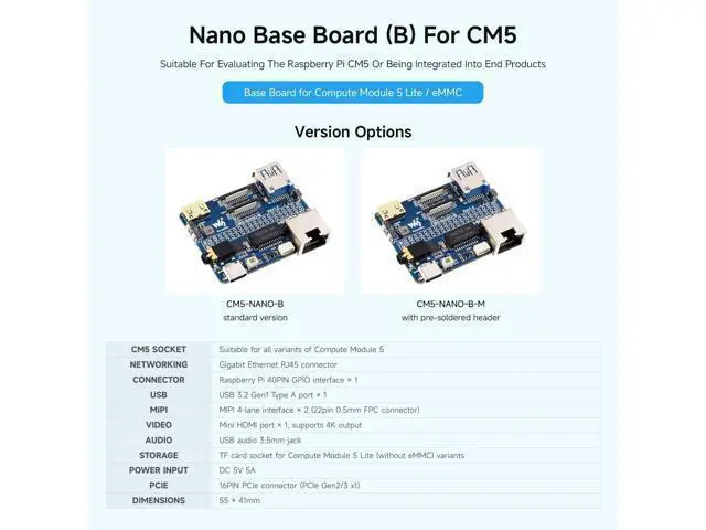 Alt view image 8 of 10 - Nano Base Board (B), Compatible with Raspberry Pi Compute Module 5, Same Size As The CM5, Base Board for Compute Module 5 Lite/eMMC
