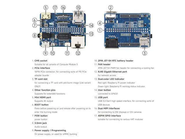 Alt view image 10 of 10 - Nano Base Board (B), Compatible with Raspberry Pi Compute Module 5, Same Size As The CM5, Base Board for Compute Module 5 Lite/eMMC