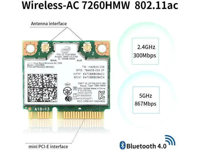 Alt view image 11 of 14 - Mini pcie WiFi Card Dual Band Wireless AC 7260 PCI Express Card 802.11ac 2x2 Wi-Fi 7260hmw Bluetooth 4.0 PCIe Half WiFi Card 802.11 b/a/g/n/ac for Laptop Window 7 8 8.1 10 Linux 2.4.x/2.6.x or Later