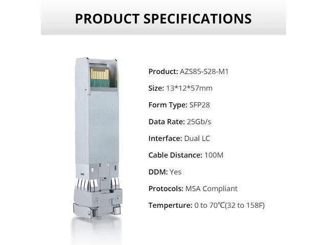 Alt view image 12 of 12 - ipolex 25GBase-SR SFP28 SFP+ Transceiver Compatible with Mellanox MMA2P00-AS, 850nm Duplex LC MMF, up to 100-m, DOM