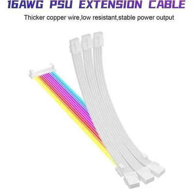 Alt view image 9 of 14 - Aomoproing RGB PSU Cables,Full White ARGB GPU Power Supply Cable 3 * 8(6+2) Pin,Strimer Extension Cable Kit 5V 3Pin Synchronized,Customed White PC Chassis (White Connector)