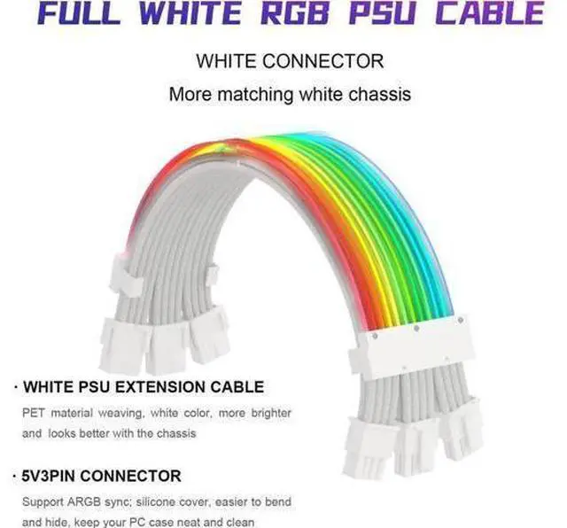 Alt view image 14 of 14 - Aomoproing RGB PSU Cables,Full White ARGB GPU Power Supply Cable 3 * 8(6+2) Pin,Strimer Extension Cable Kit 5V 3Pin Synchronized,Customed White PC Chassis (White Connector)