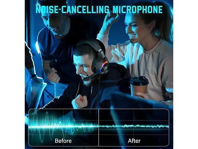 Alt view image 12 of 12 - Wired Gaming Headset for PS4 PS5 Switch Xbox One PC with RGB Light, Noise Canceling Mic, Surround Sound Gaming Headphones