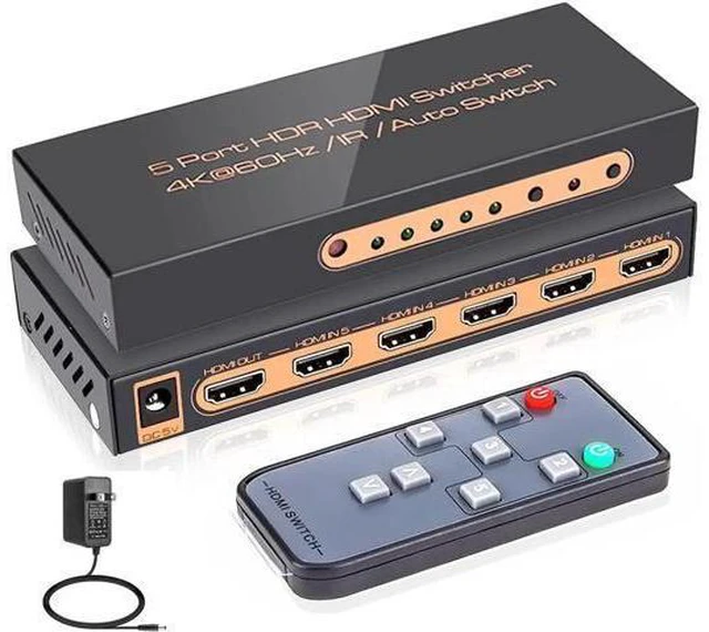 Alt view image 8 of 14 - 4K @60Hz HDMI Switch 5 Port Premium 5 in 1 Out 4K HDMI Switcher with IR Remote Support Auto-Switch, HDMI 2.0,HDCP 2.2,UHD,HDR,Full HD,3D,1080P (Upgraded Version)