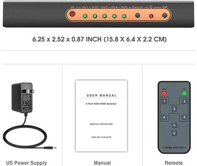 Alt view image 9 of 14 - 4K @60Hz HDMI Switch 5 Port Premium 5 in 1 Out 4K HDMI Switcher with IR Remote Support Auto-Switch, HDMI 2.0,HDCP 2.2,UHD,HDR,Full HD,3D,1080P (Upgraded Version)