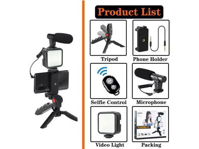 Alt view image 8 of 14 - Professional Smartphone Vlog Shooting Kits with Microphone LED Light Camera Tripod Holder for Live Photography YouTube Recording