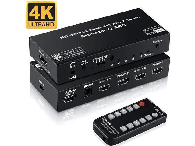 Alt view image 8 of 14 - 4K 60Hz 4 Port 4 x 1 HDMI Switch Audio Extractor with IR Remote Control HDMI 2.0b Switcher Support ARC Function 18Gbps 4K x 2K 3D HDCP 2.2 HDMI Splitter Hub Port Switches for PS4 Xbox