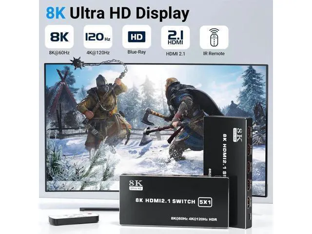 Alt view image 9 of 14 - HDMI 2.1 Switch 5x1, 8K HDMI Switch 5 in 1 Out, Support 8K/60Hz 4K/120Hz HDCP 2.3 HDR10, 5-Port HDMI Switcher Selector Box Compatible with PS3/4/5, Fire Stick, DVD, Xbox Switch etc..