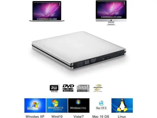 Alt view image 9 of 14 - External DVD CD Drive, Aluminum USB 3.0 Lightscribe DVD Burner Type-C Portable DVD CD +/-RW Rewriter Reader Slim Optical Drive Compatible with Macbook Laptop Desktop (Silver)