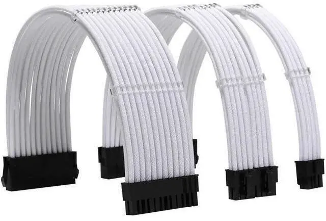 Alt view image 7 of 12 - White Braided Sleeved PSU Extension Cable Kit, 18AWG ATX 24Pin + EPS 8Pin + PCI-E 8Pin with Cable Combs for PSU Connecting Motherboard & Graphics Card