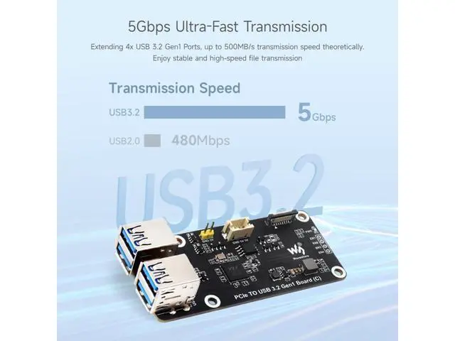 Alt view image 11 of 14 - PCIe to 4-Ch USB3.2 Gen1 Board (C), Compatible with Raspberry Pi 5, Up to 5Gbps Transmission Speed, No Driver Required, Plug and Play