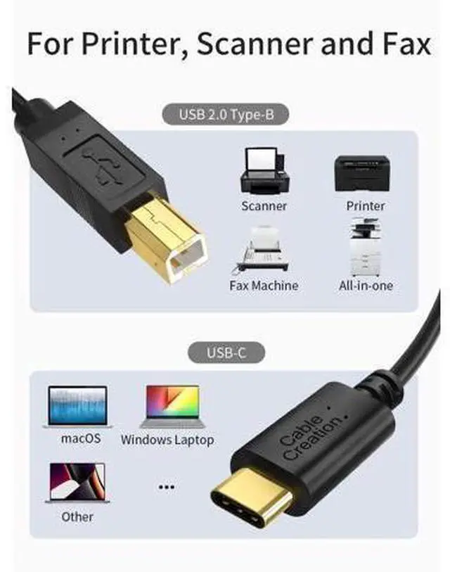 Alt view image 12 of 14 - 15FT/4.5M USB B to USB C Cable, Type B to Type C Printer Cord for MacBook, MIDI Controller, Keyboard