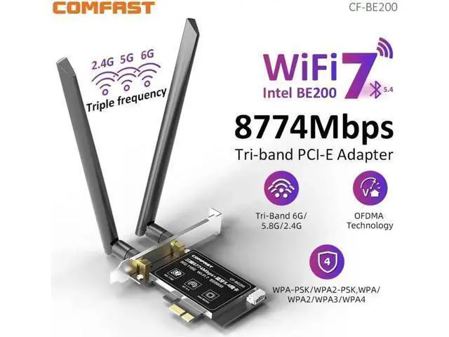 Alt view image 8 of 14 - WiFi 7 BE200 PCI-E Network Card 2.4G&5G&6GHz Tri-band 8774Mbps BE200NGW Chip 802.11be Bluetooth 5.4 Wireless PCIe