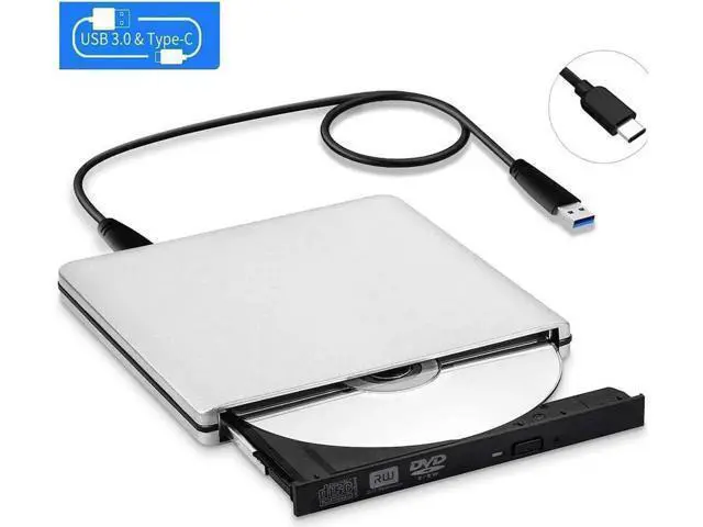 Alt view image 14 of 14 - External DVD CD Drive, Aluminum USB 3.0 Lightscribe DVD Burner Type-C Portable DVD CD +/-RW Rewriter Reader Slim Optical Drive Compatible with Macbook Laptop Desktop (Silver)
