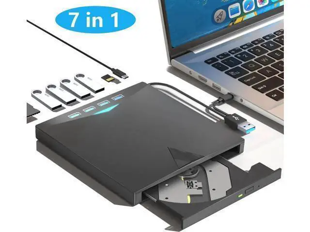 Alt view image 8 of 14 - 7-in-1 External CD DVD Drive for Laptop, USB 3.0 DVD Player with 4 USB Ports & SD/TF Slot Optical Disk Drive Reader Writer Burner for PC, Laptop Windows 11/10/8/7/ XP/ 2003/Vista/Linux, MacOS