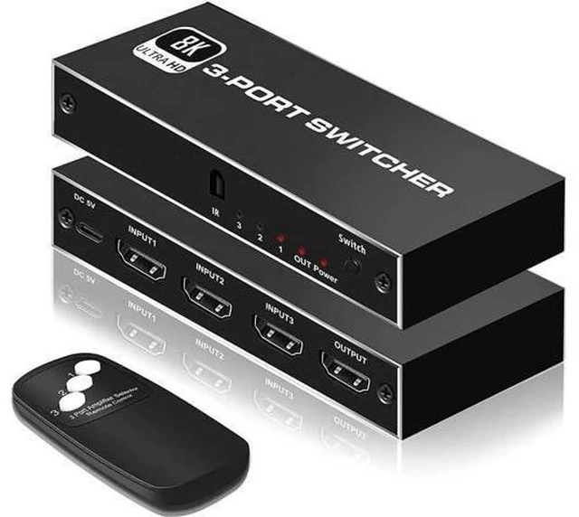 Alt view image 7 of 12 - 8K HDMI 2.1 Switch, 3X1 HDMI Switch with IR Remote Control, 4K @120hz HDMI Switcher Box 8K@60Hz/4K@30Hz, 48Gbps, Support for Nintendo Switch PS4/PS5, Xbox 360/One Fire tv Stick
