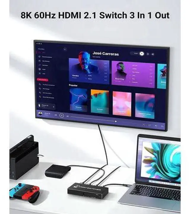 Alt view image 9 of 12 - 8K HDMI 2.1 Switch, 3X1 HDMI Switch with IR Remote Control, 4K @120hz HDMI Switcher Box 8K@60Hz/4K@30Hz, 48Gbps, Support for Nintendo Switch PS4/PS5, Xbox 360/One Fire tv Stick