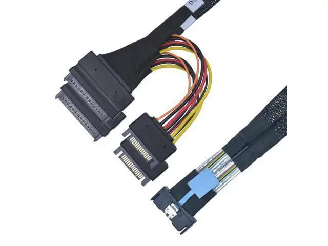 Alt view image 6 of 10 - LetLinkSo PCIe 5.0 MCIO x8 to 2 x SFF-8639 Cable for U.2 NVMe SSD with 15Pin Power, 2.1ft(65 cm)