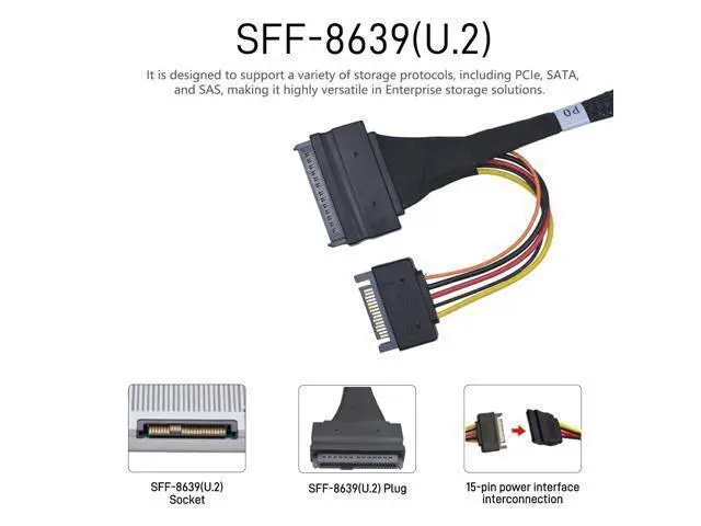 Alt view image 9 of 10 - LetLinkSo PCIe 5.0 MCIO x8 to 2 x SFF-8639 Cable for U.2 NVMe SSD with 15Pin Power, 2.1ft(65 cm)