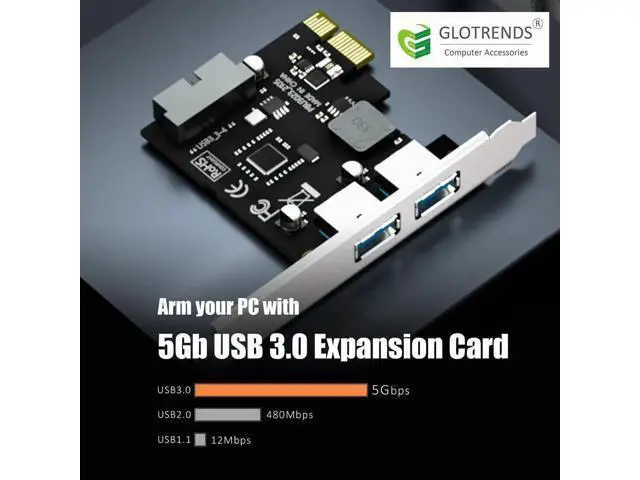 Alt view image 9 of 14 - Aomoproing U3055N 2-Port USB 3.0 Type-A and USB Header 5Gbps PCIe Expansion Card for Intel, AMD, and ARM Platform, Compatible with Windows and Linux (Not Support Mac OS)
