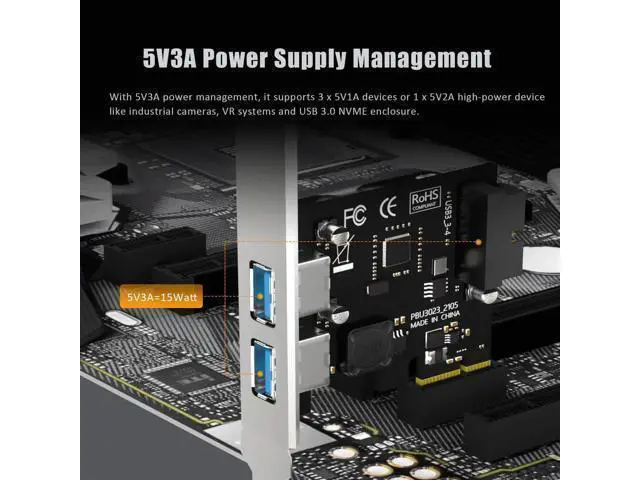 Alt view image 11 of 14 - Aomoproing U3055N 2-Port USB 3.0 Type-A and USB Header 5Gbps PCIe Expansion Card for Intel, AMD, and ARM Platform, Compatible with Windows and Linux (Not Support Mac OS)