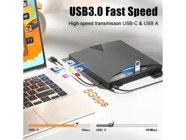 Alt view image 10 of 14 - 7-in-1 External CD DVD Drive for Laptop, USB 3.0 DVD Player with 4 USB Ports & SD/TF Slot Optical Disk Drive Reader Writer Burner for PC, Laptop Windows 11/10/8/7/ XP/ 2003/Vista/Linux, MacOS