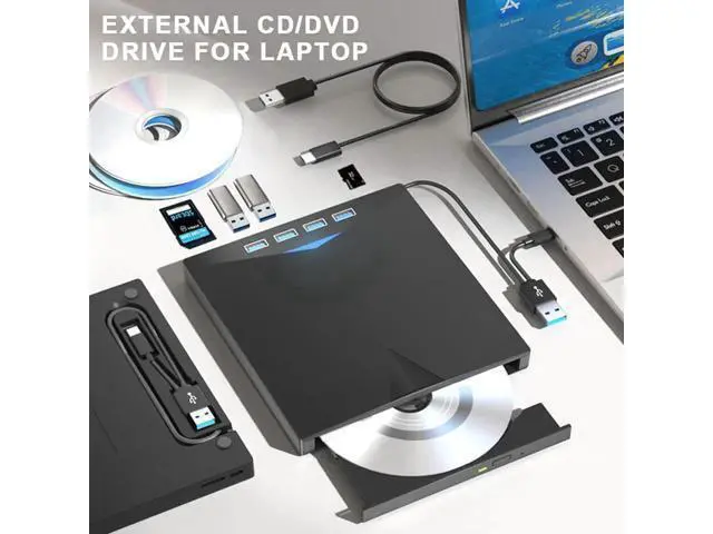 Alt view image 14 of 14 - 7-in-1 External CD DVD Drive for Laptop, USB 3.0 DVD Player with 4 USB Ports & SD/TF Slot Optical Disk Drive Reader Writer Burner for PC, Laptop Windows 11/10/8/7/ XP/ 2003/Vista/Linux, MacOS
