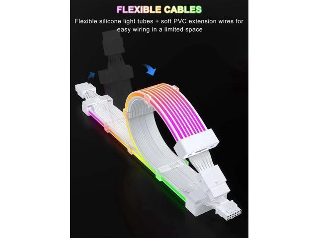 Alt view image 9 of 14 - RGB 12VHPWR Cable Set,ARGB PSU Cable Extension of Soft LED Strip Include 24Pin Motherboard,16 Pin GPU Power Supply Cables,for RTX 40 50 Series PC Custom,Male to Female