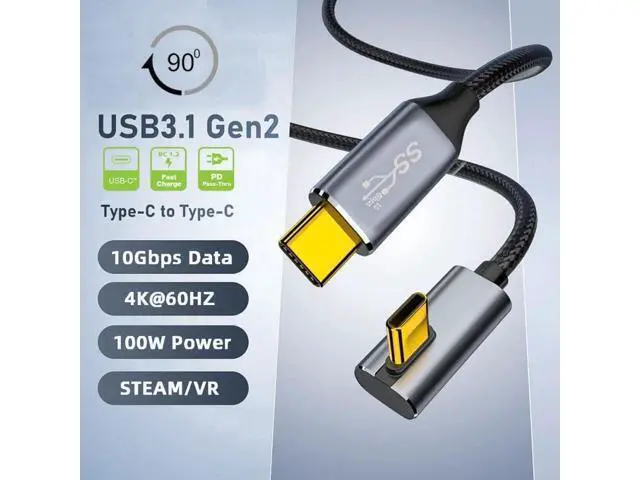 Alt view image 14 of 14 - 300cm Low Profile Angled USB-C to USB-C Cable, 10Gbps Gen2 Data, 100W 20V 5A Fast Charging for Laptops, Tablets & Phones