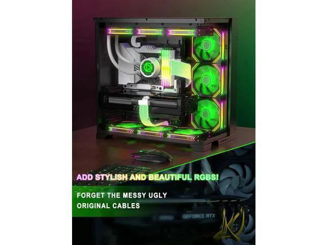 Alt view image 11 of 14 - RGB 12VHPWR Cable Set,ARGB PSU Cable Extension of Soft LED Strip Include 24Pin Motherboard,16 Pin GPU Power Supply Cables,for RTX 40 50 Series PC Custom,Male to Female