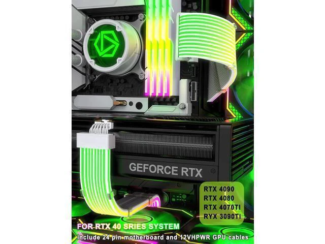Alt view image 10 of 14 - RGB 12VHPWR Cable Set,ARGB PSU Cable Extension of Soft LED Strip Include 24Pin Motherboard,16 Pin GPU Power Supply Cables,for RTX 40 50 Series PC Custom,Male to Female