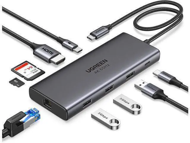 Alt view image 8 of 14 - UGREEN USB C Hub 9 in 1 10Gbps USB C 3.2 & USBA 3.2 4K 60Hz HDMI, 100W Power Delivery, SD/TF Card Reader Gigabit Ethernet for MacBook Pro/Air,iPhone 15 Pro/Pro Max, Thinkpad and More