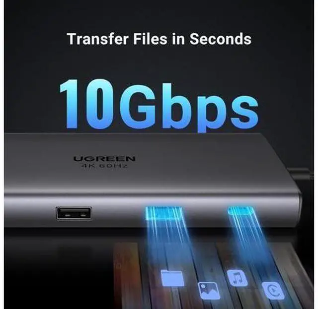 Alt view image 10 of 14 - UGREEN USB C Hub 9 in 1 10Gbps USB C 3.2 & USBA 3.2 4K 60Hz HDMI, 100W Power Delivery, SD/TF Card Reader Gigabit Ethernet for MacBook Pro/Air,iPhone 15 Pro/Pro Max, Thinkpad and More